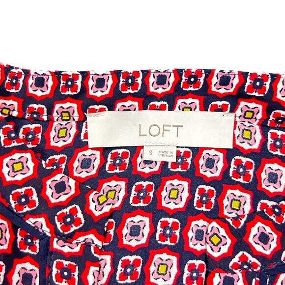 Loft Top Womens Size S Red Black Silky Poly Boho Long Sleeved Blouse Artsy Luxe - Picture 4 of 7